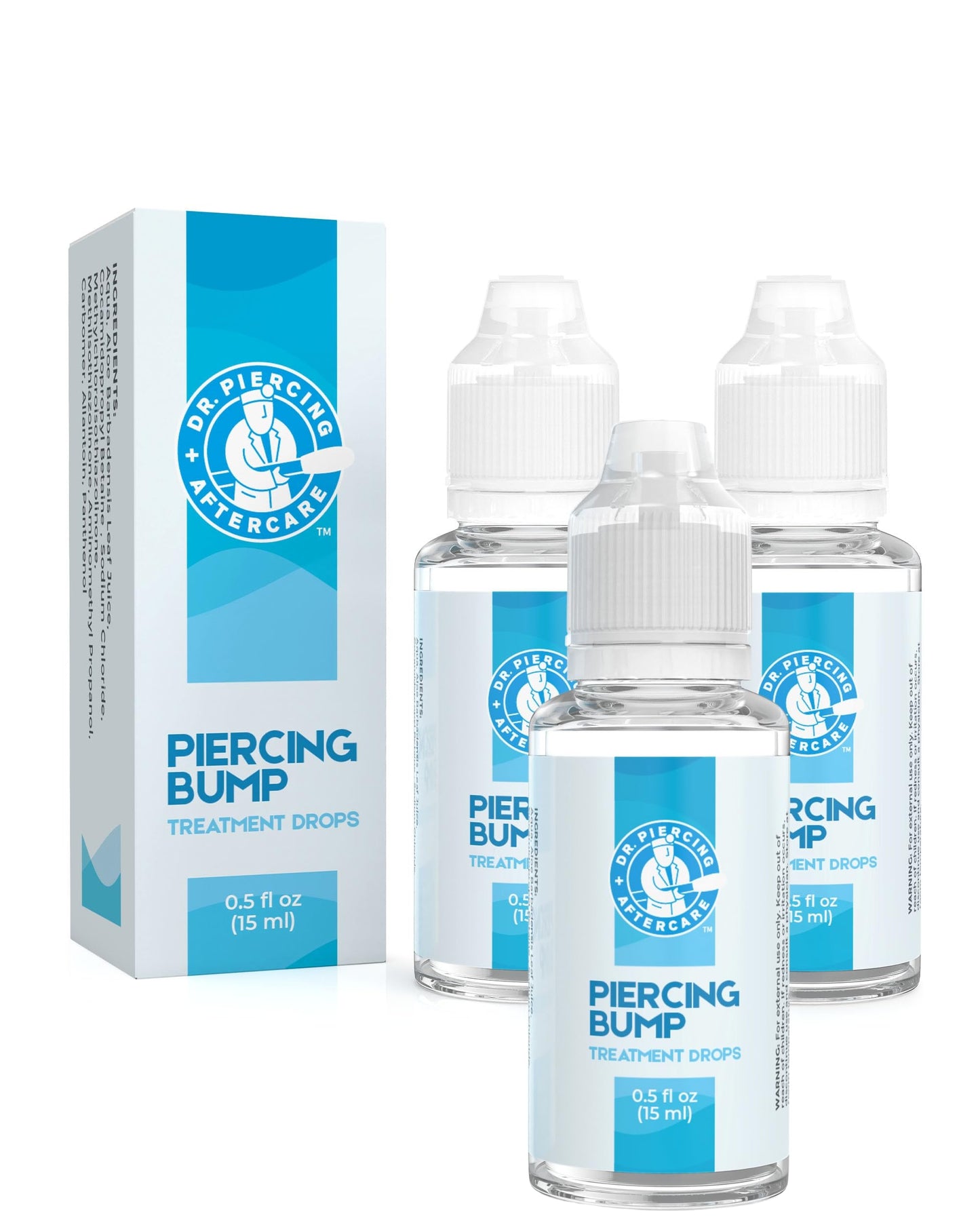 DR. PIERCING AFTERCARE Keloid Drops – Non-Greasy Saline Solution for Keloid Bump Removal for Piercings - Reduce Appearance of Nose Piercing Bump, Nose Ear Lip Belly (15 mL, 3-Pack)