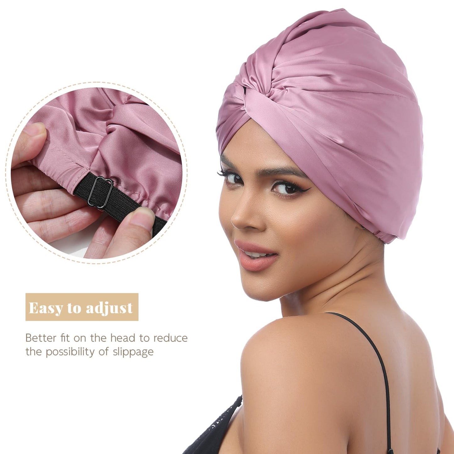 MBJERRY Satin Bonnet for Sleeping, Adjustable Knotted Hair Bonnets for Black Women Curly Natural Hair(Brown)