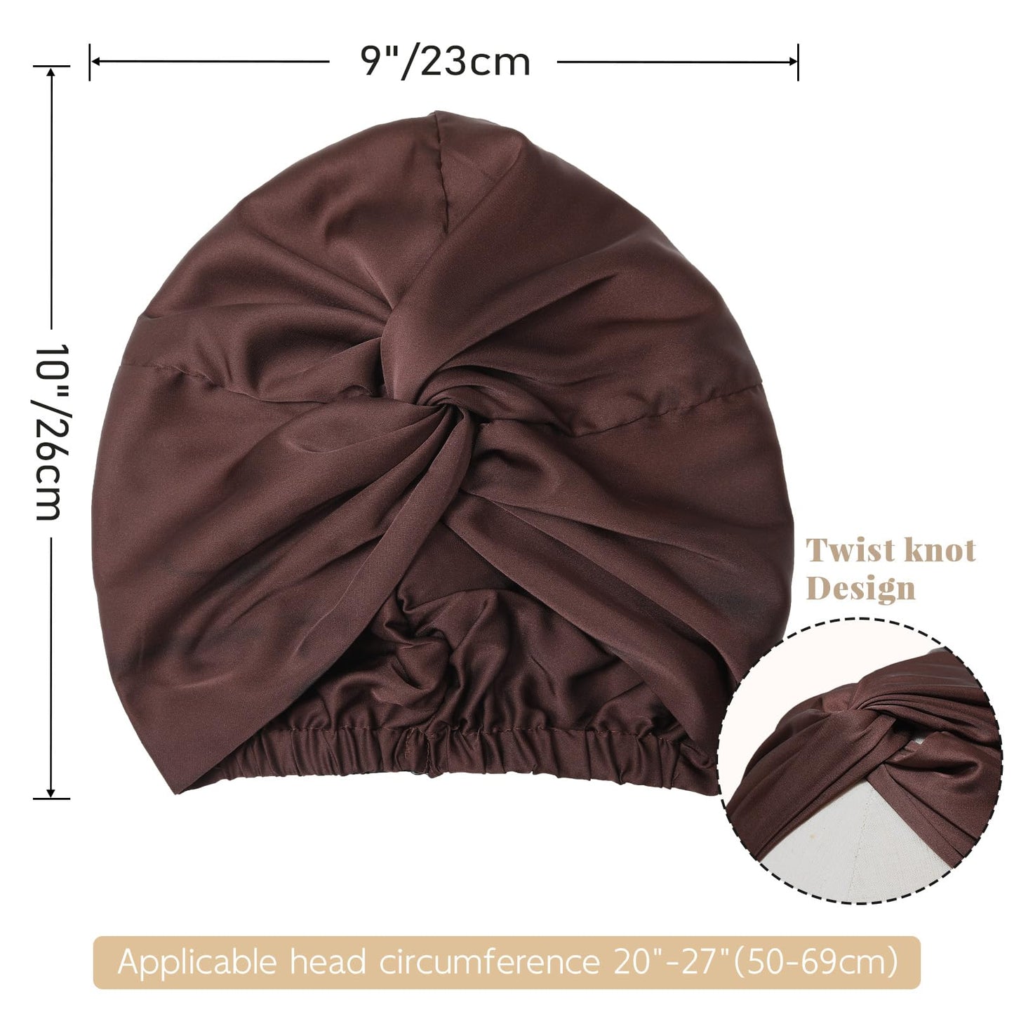 MBJERRY Satin Bonnet for Sleeping, Adjustable Knotted Hair Bonnets for Black Women Curly Natural Hair(Brown)