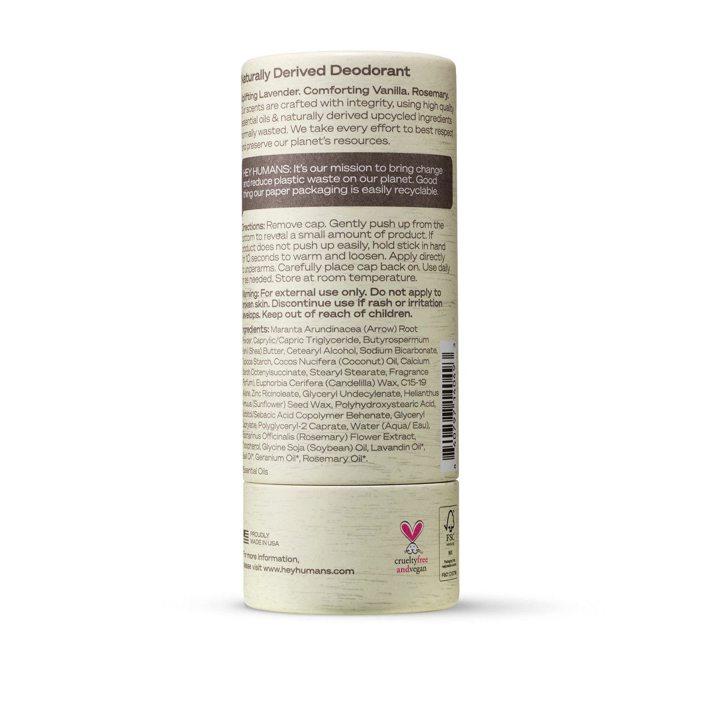 HEY HUMANS Natural Deodorant Lavender Vanilla - 2oz (Pack of 2)