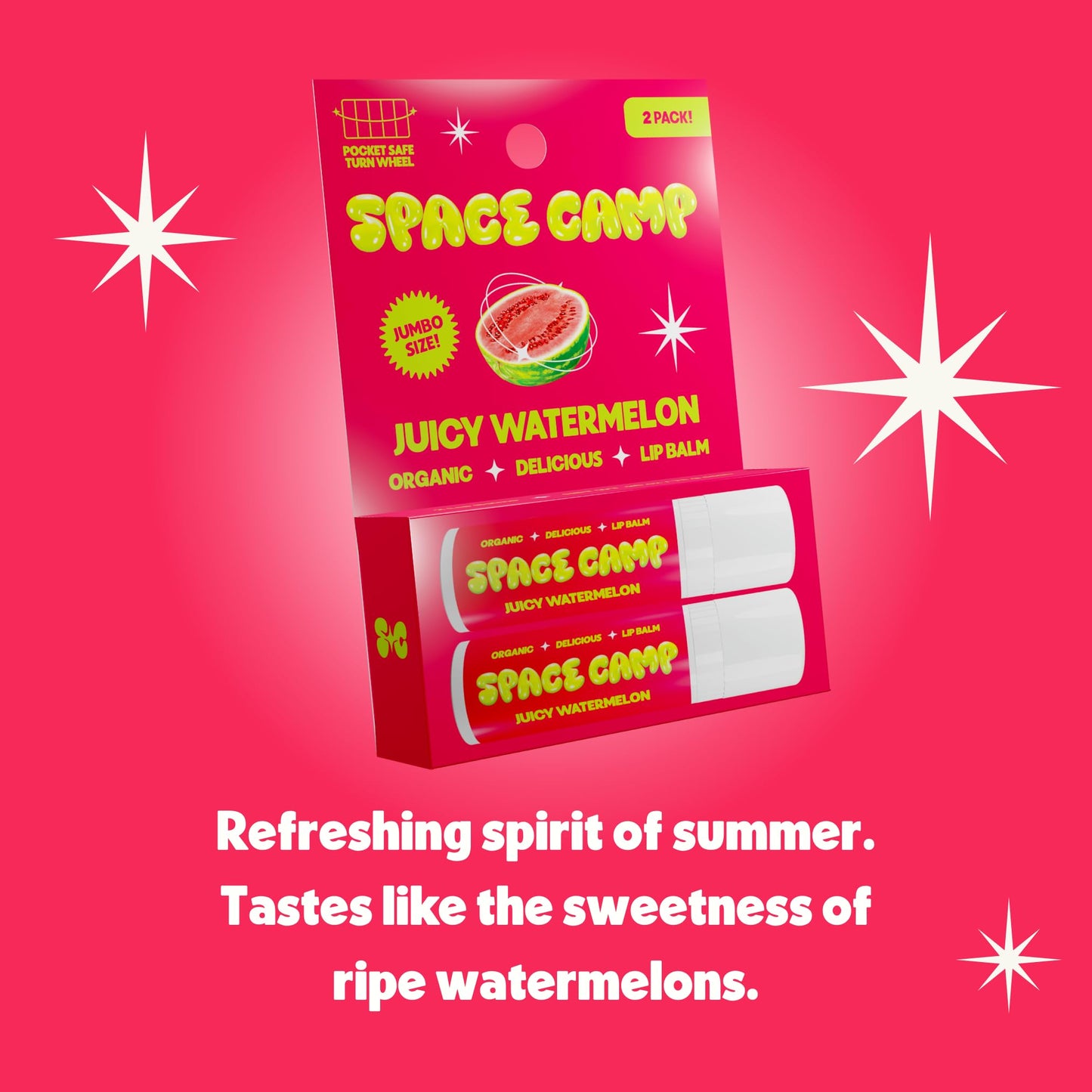 Space Camp Wellness Jumbo Lip Balm - Juicy Watermelon Organic Flavored Balm (2 Pack)