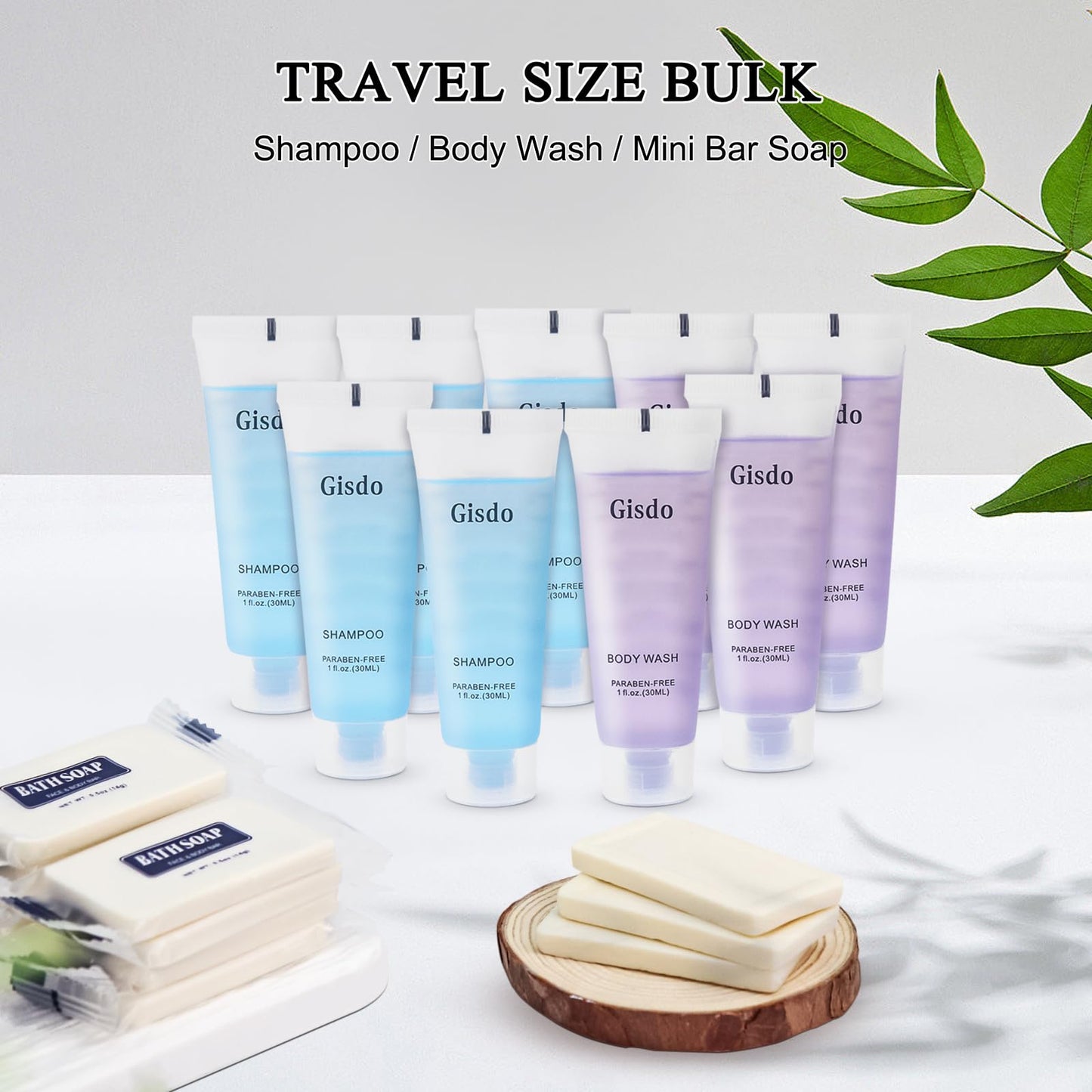 Hotel Soaps and Toiletries Bulk Set, Hotel Toiletries (60 Pcs) 3-Piece Set: 20 Hotel Bar Soap 0.5oz, 20 Hotel Shampoo, 20 Body Wash Travel Size - Bulk Mini Guest Toiletries, Hotel Amenities