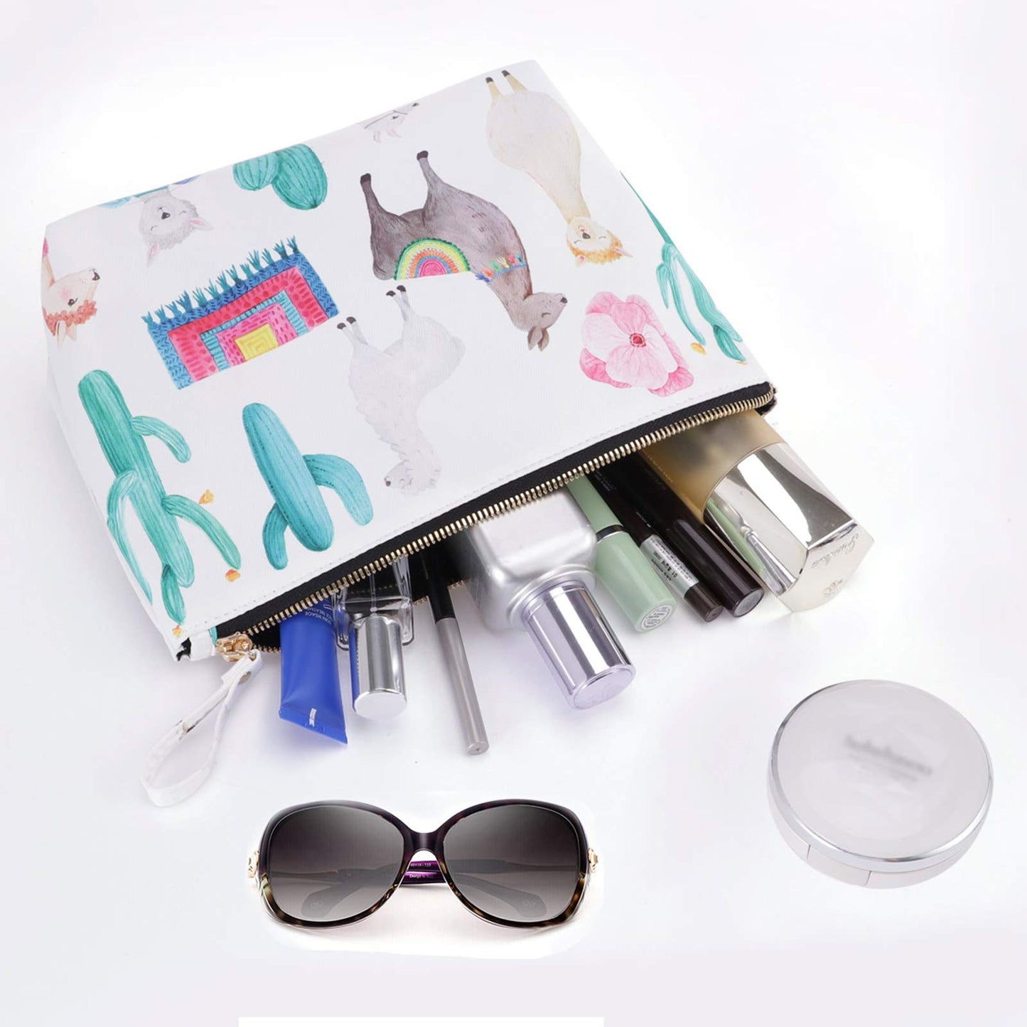 HAWEE Cartoon Toiletry Cosmetic Bag for Women Waterproof Roll-up Makeup Pouch Travel Accessories Storage Organizer, Llama