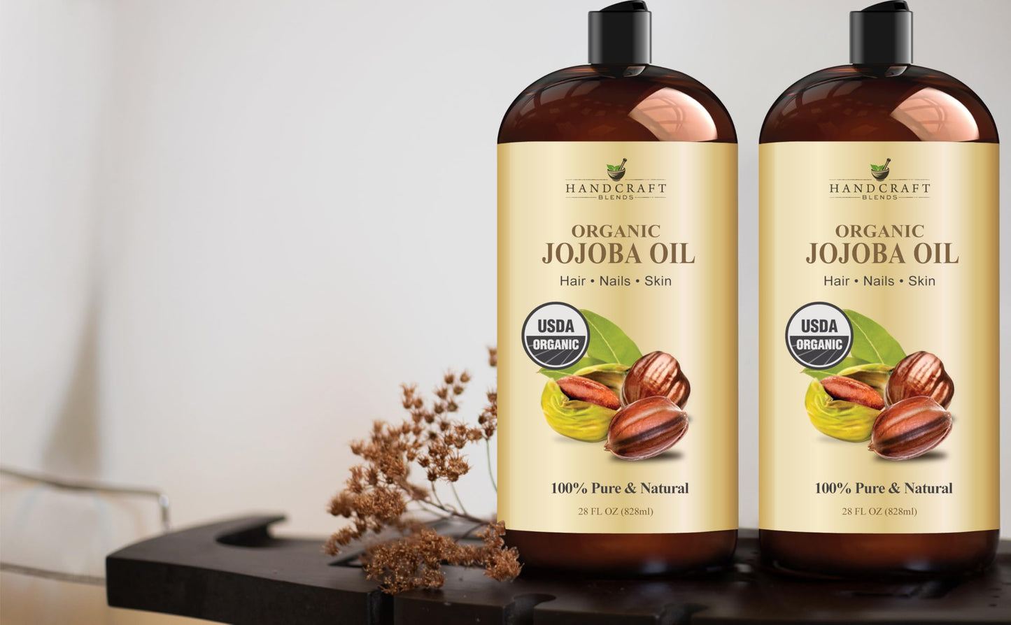 Handcraft Blends USDA Organic Jojoba Oil - 28 Fl Oz - 100% Pure and Natural - Premium Grade Oil for Face, Body and Hair - Anti-Aging Oil - Cold-Pressed and Hexane-Free