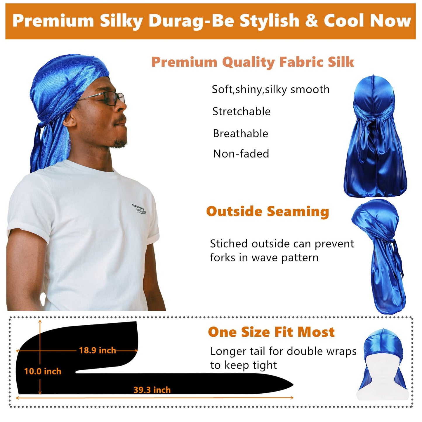 Silk Bonnet for Men,Sleeping Bonnet for Curly Hair Men,Hair Bonnet Men for Sleeping,Matching Bonnets and Durags Set C-Blue