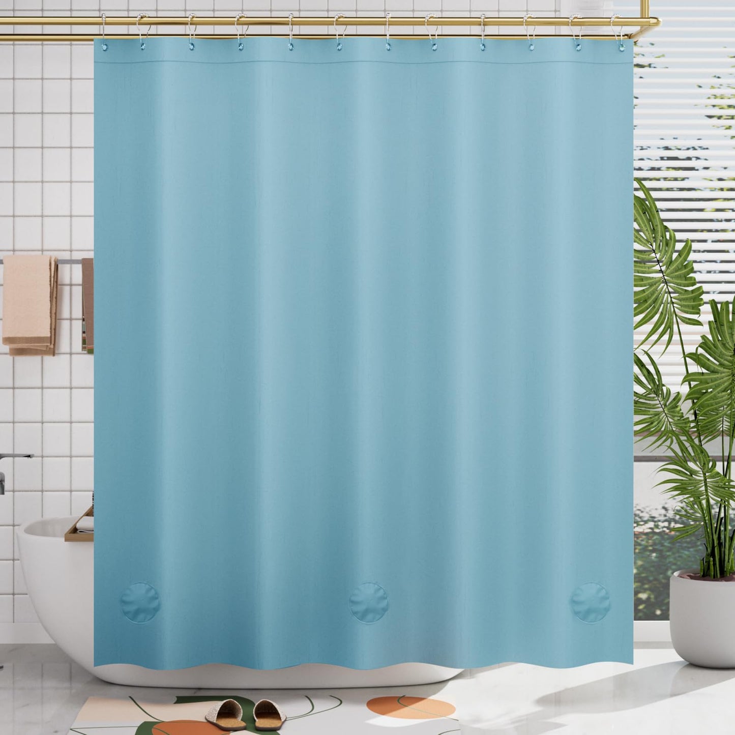 AmazerBath Teal Shower Curtain Plastic 72x72 Inches, Premium PEVA Shower Curtain Teal, 8G Heavy Duty Teal Shower Curtains for Bathroom with 3 Big Weighted Stones and 12 Rustproof Grommets