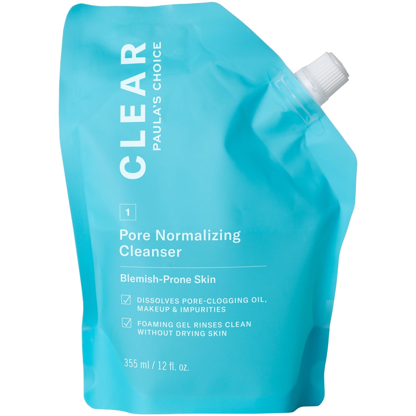 Paula's Choice CLEAR Pore Normalizing Cleanser Refill Pouch, Salicylic Acid Daily Face Wash for Acne, Blackheads, Large Pores & Redness, 12 Fl Oz