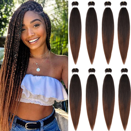 Pre Stretched Braiding Hair Extensions 26inch 8packs Mixed Color Professional Braids Hair Soft Yaki Straight Braid Hair Hot Water Setting Synthetic Crochet Hair (26inch,Mixed Black & Brown)