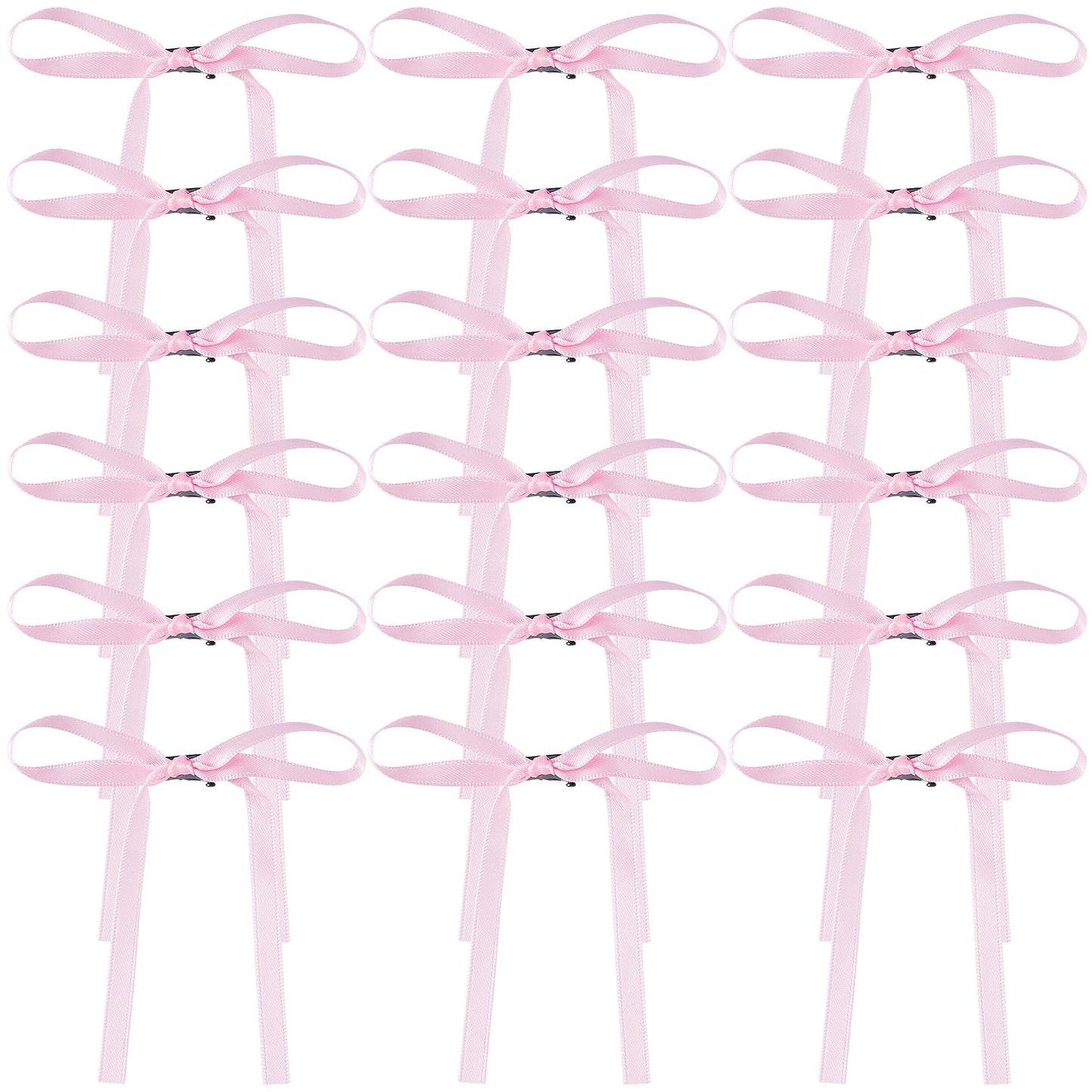 HINZIC 18Pcs 4.3inch Pink Hair Bows Clips Ribbons Bowknot Hair Barrettes Halloween Rave Christmas Wedding Prom Accessories for Women Teen Rapunzel Thin Hair