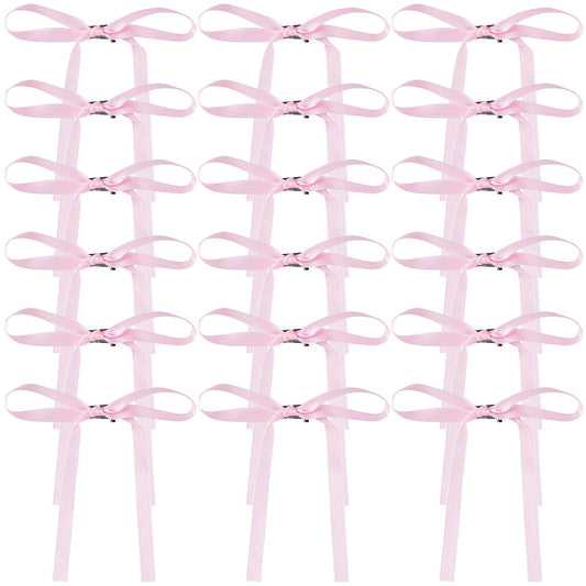 HINZIC 18Pcs 4.3inch Pink Hair Bows Clips Ribbons Bowknot Hair Barrettes Halloween Rave Christmas Wedding Prom Accessories for Women Teen Rapunzel Thin Hair