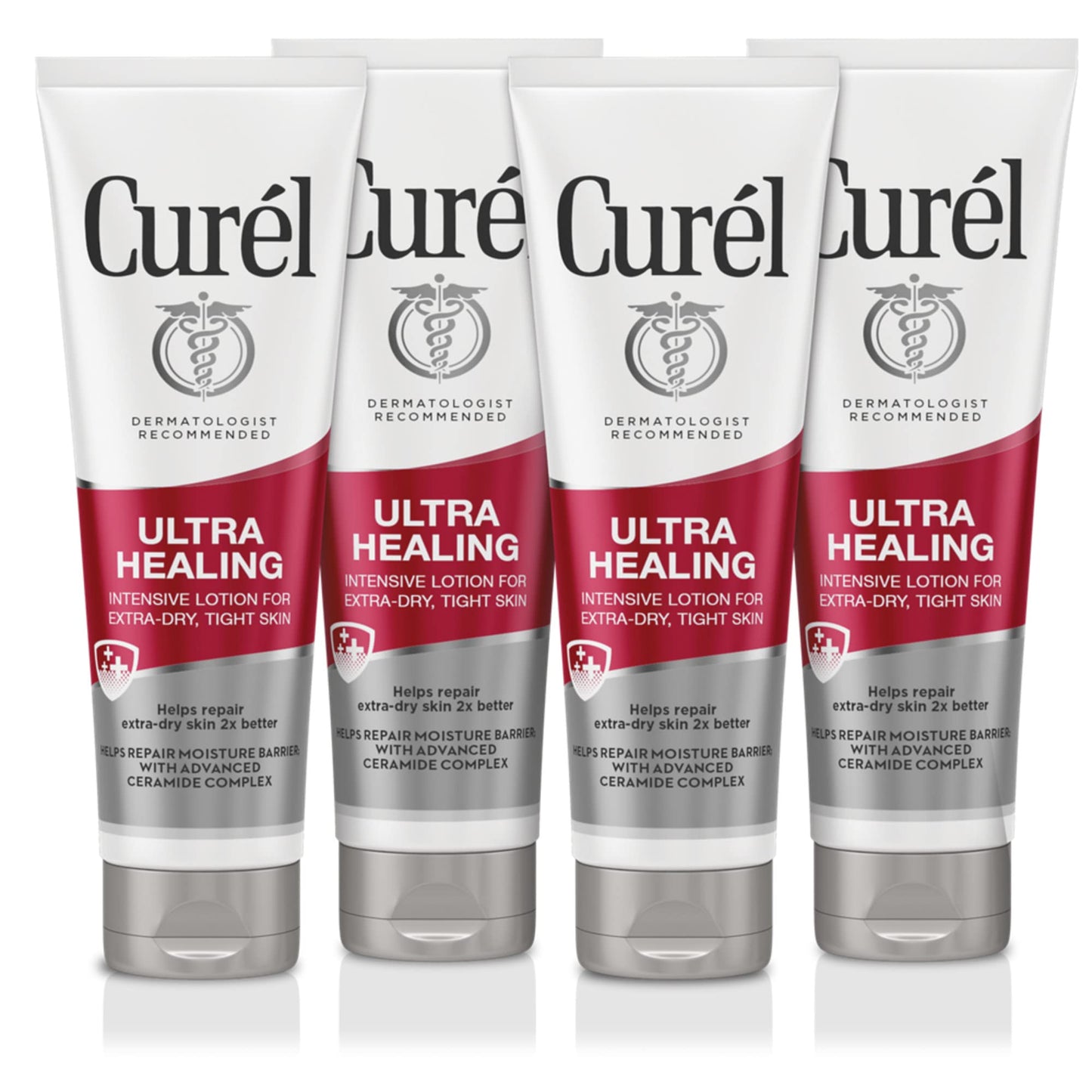 Curel Ultra Healing Intensive Fragrance-Free Lotion For Extra-Dry Skin, Dermatologist Recommended, Ideal for Sensitive Skin, Cruelty Free, Paraben Free, 2.5 Oz, Pack of 4