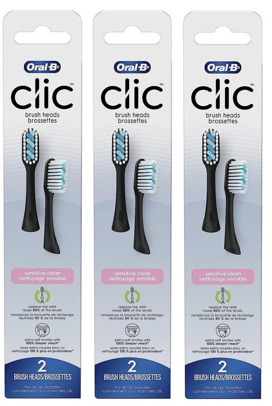 Oral-B Clic Toothbrush Sensitive Clean Replacement Brush Heads, Black, 2 Count (Pack of 3)