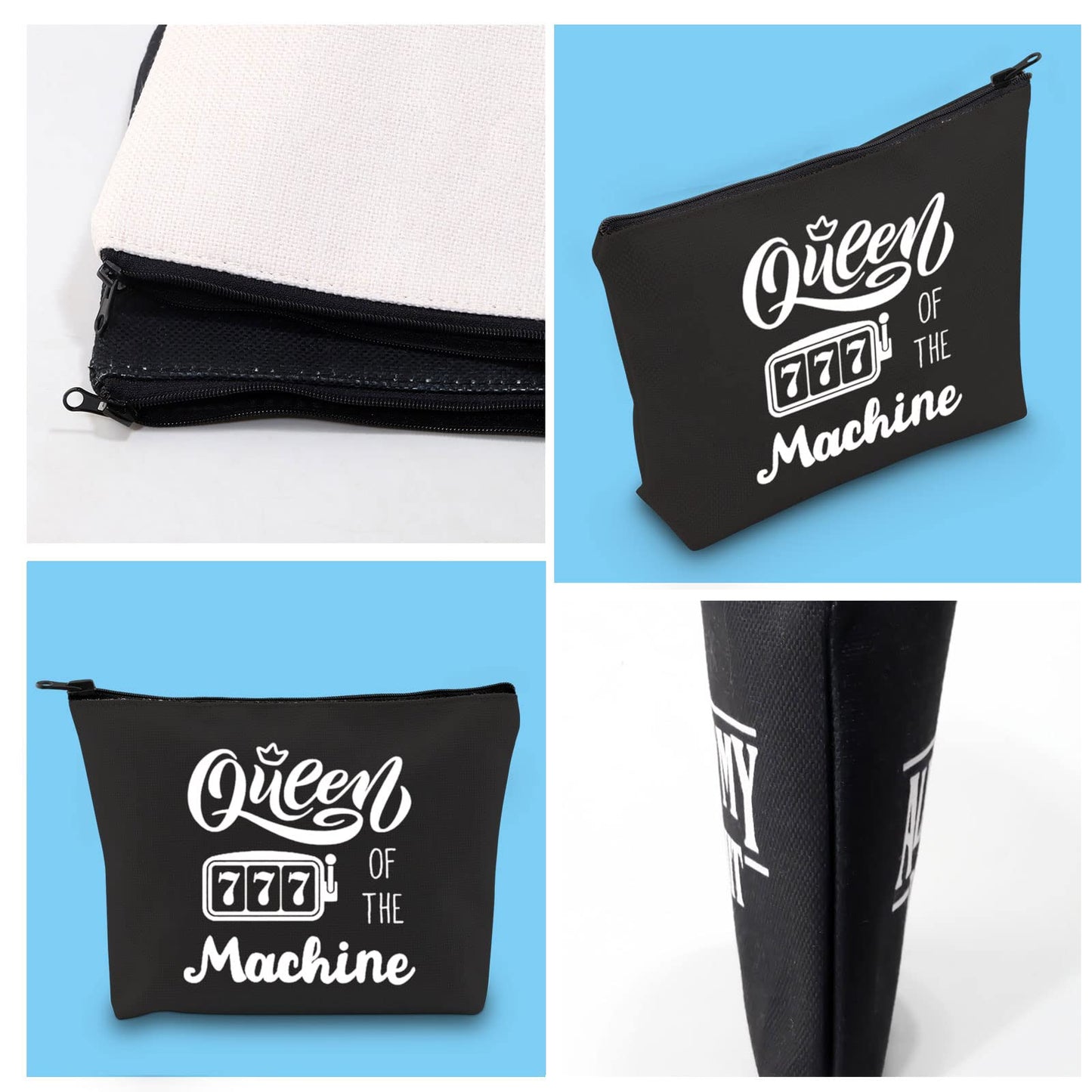 GJTIM Slot Machine Inspired Gift Queen Of The Machine Gambling Zipper Pouch Makeup Bag Gambler Casino Lover Gift (Queen Of The Machine Black)