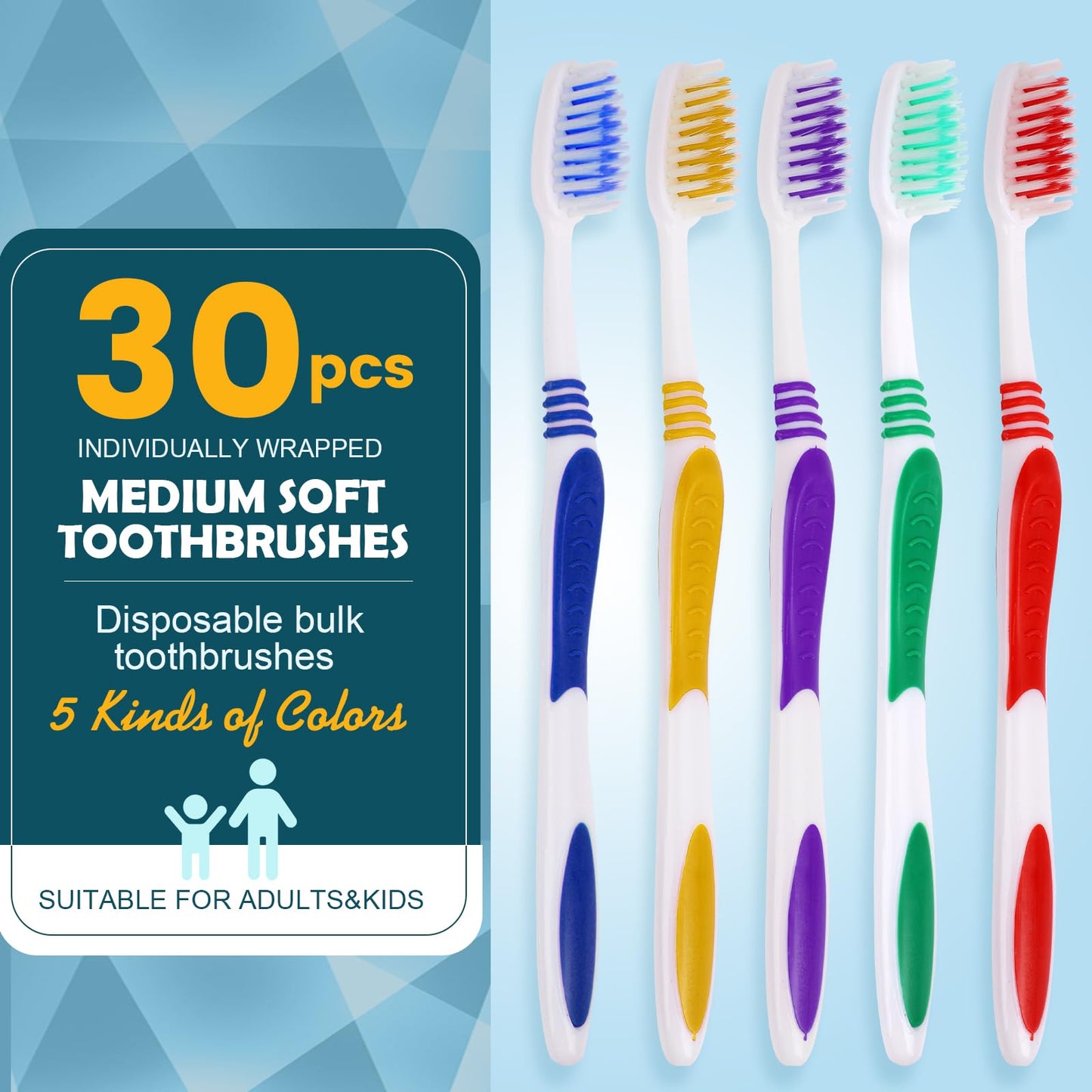 Navona 30 PCS Premium Individually Wrapped Bulk Toothbrush Pack, Disposable Toothbrush, Soft Toothbrush for Adult or Kid, Soft Bristle Toothbrush, Ergonomics Handle, Perfect for Travel,Hotel,Donation