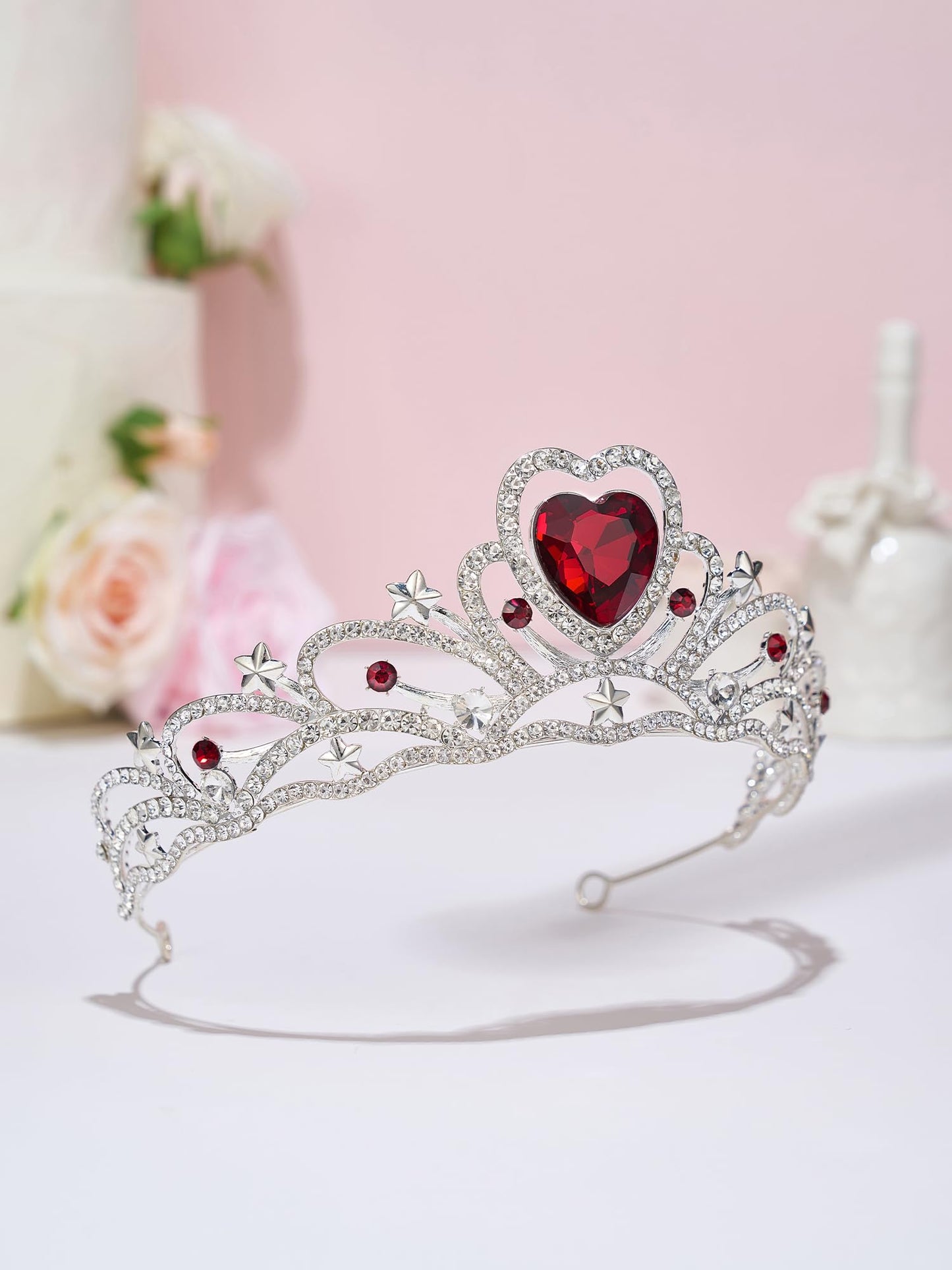 SWEETV Birthday Crowns for Women Girls Birthstone Heart Princess Tiara Silver Headpiece for Birth Day Party Photograph, Jan