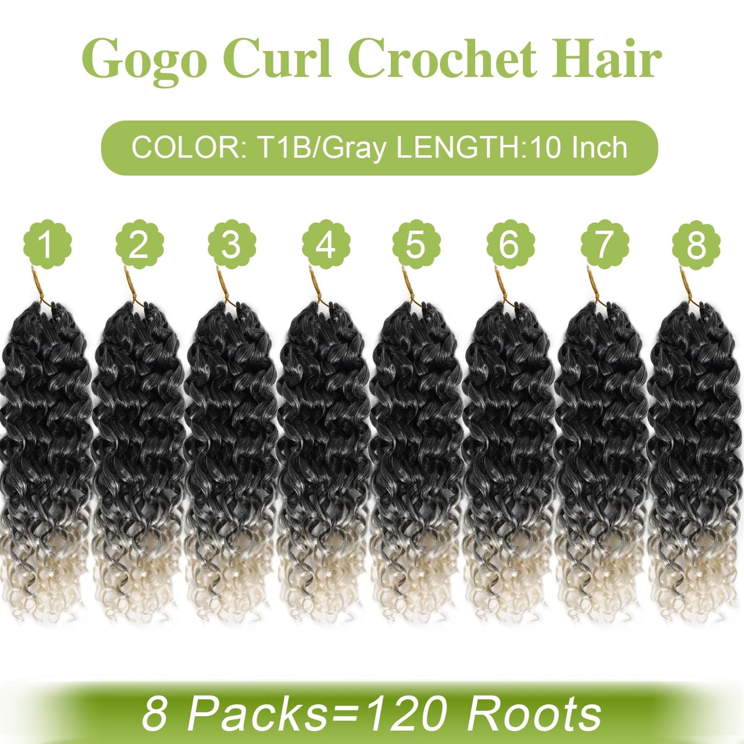 VIOLET 10Inch Gogo Curl Crochet Hair 8Packs Short Water Wave Crochet Hair Loose Wave Crochet Hair for Black Women(10 Inch, Packs of 8, T1B/Gray)