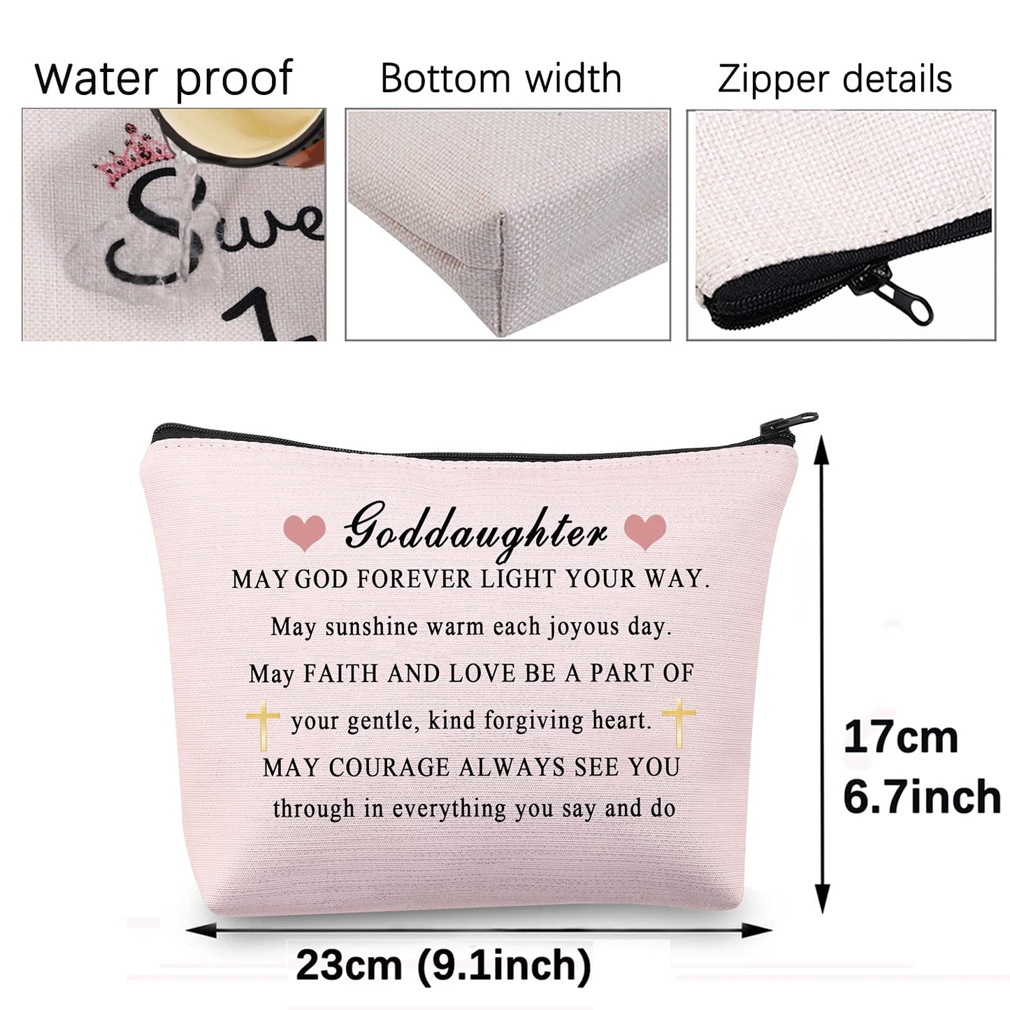 CMNIM Goddaughter Gifts Makeup Bag Goddaughter Religious Gifts Goddaughter Cosmetic Bag Zipper Pouch May God Forever Light Your Way (Goddaughter Makeup Bag Pink)