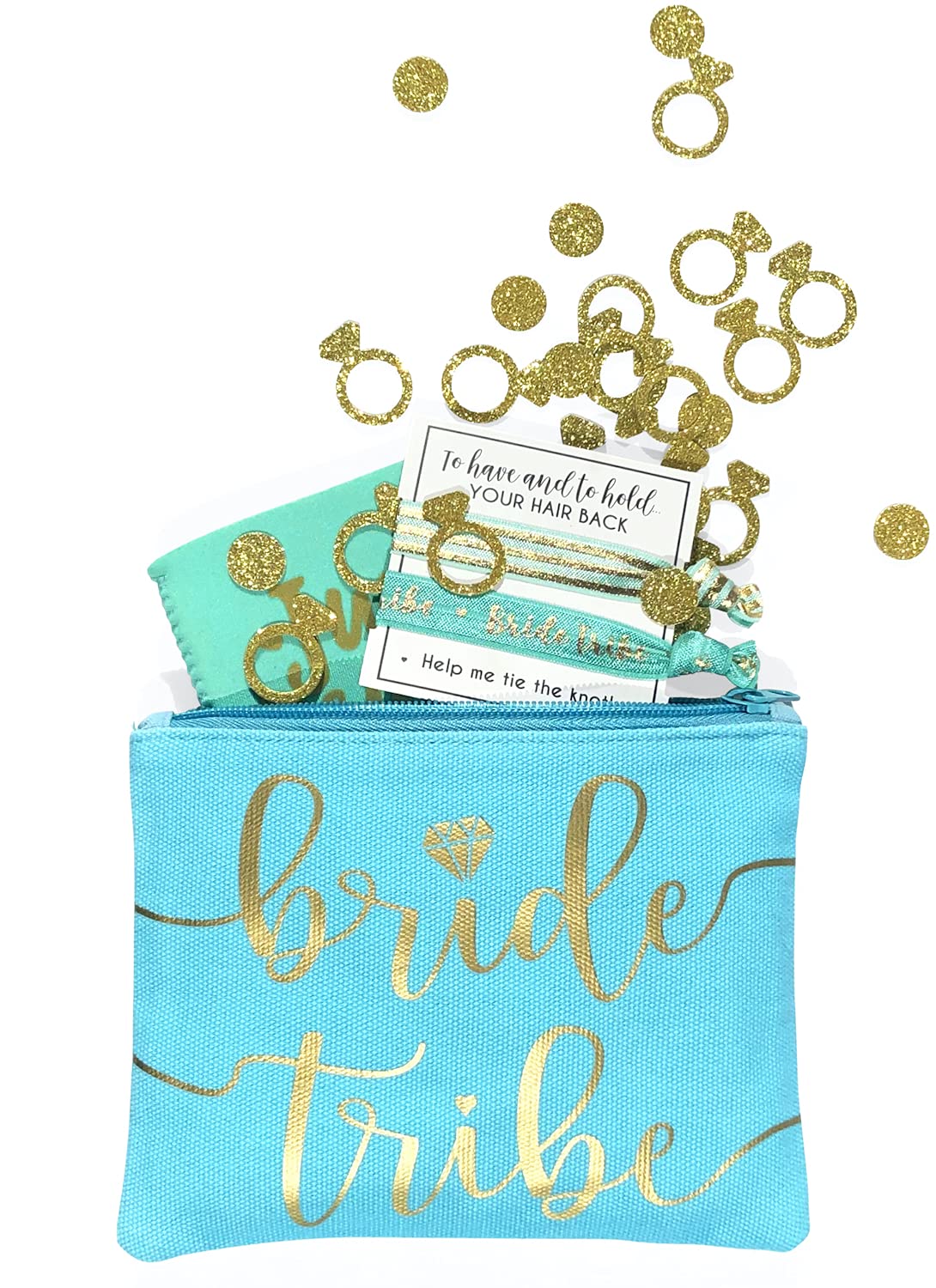 Bride Tribe Makeup Bags - Bridesmaid Favor for Bachelorette Party, Bridal Shower, Wedding. Cosmetics/Toiletries Bag, Wedding Survival Kit, Hangover Kit, Keepsake (3pc Bride Tribe, Blue)