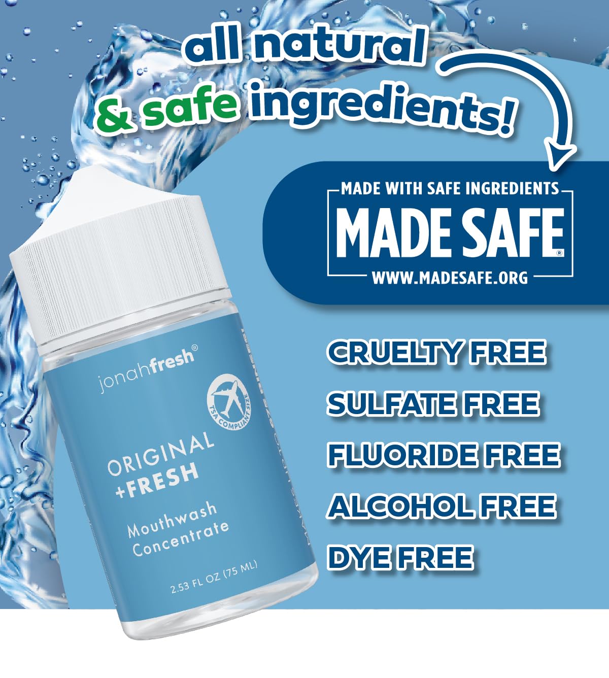 Jonah Fresh All Natural Mouthwash Concentrate | SLS Free | PEG Free | Made Safe Certified (Original Concentrate, 3 Pack (Total 7.59 fl oz) Makes 672 Fl Oz)