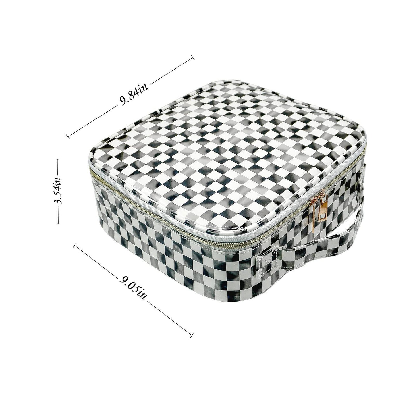 Anbaagsky PU Leather Cosmetic Bag Organizer Waterproof White and Black Checkered Makeup Bag with Adjustable Dividers Travel Makeup Bags for Women Portable Travel Case and Durable