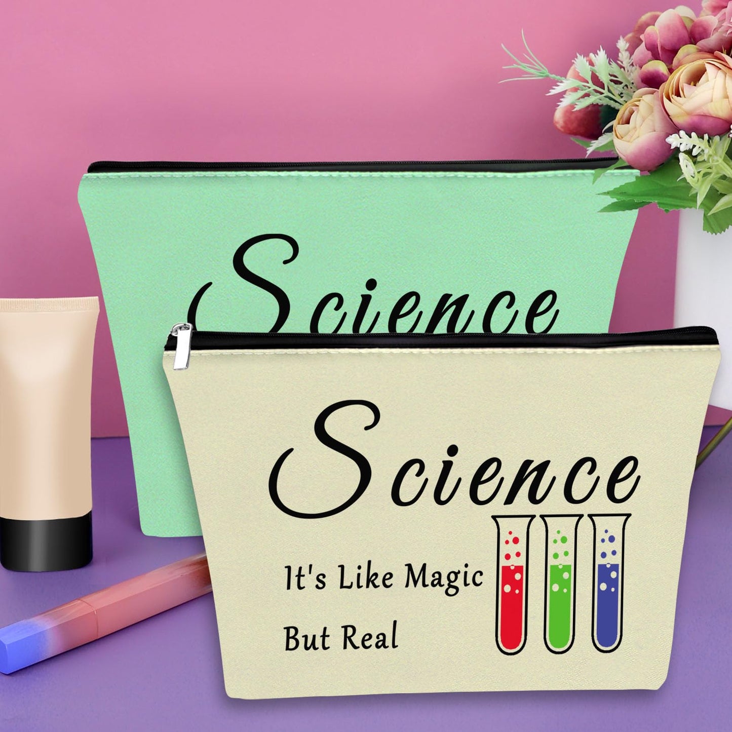 Sazuwu 2PCS Science Teacher Gifts for Women Makeup Bag Scientist Gifts for Her Science Lovers Gifts Ideas Cosmetic Bag Science Themed Gifts for Adults Birthday Christmas Gifts Travel Pouch