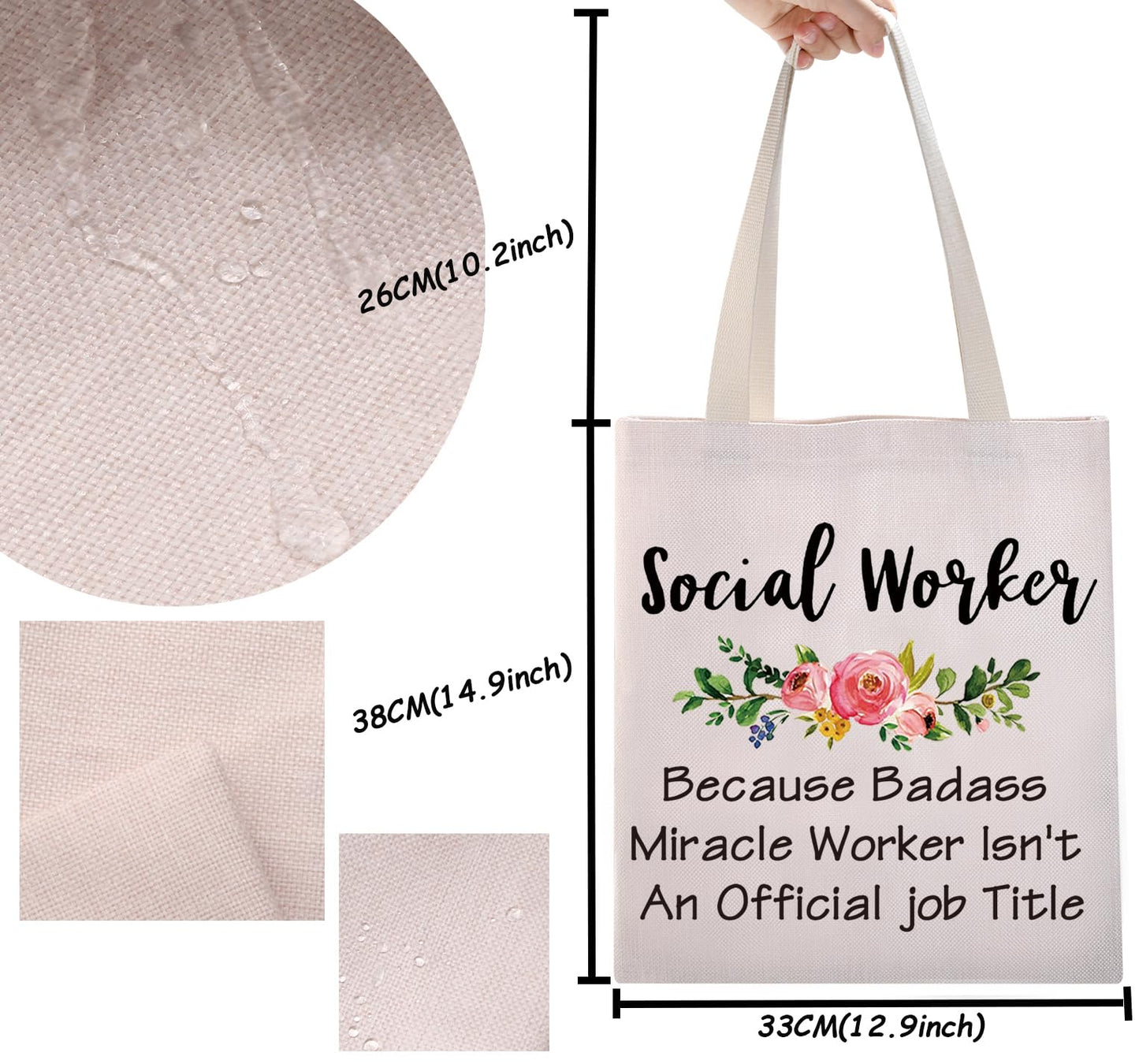 TSOTMO Social Work Appreciation Gift Social Worker Graduation Gift for Woman Because Badass Miracle Worker Isn't An Official Job Title canvas tote bags (Social Worker canvas)