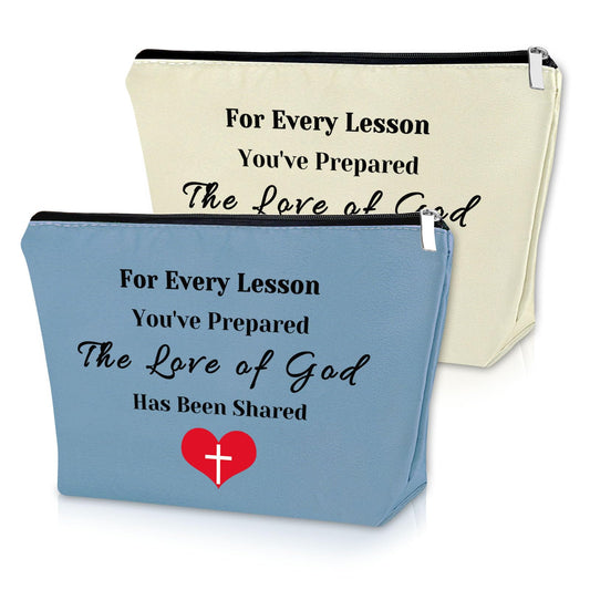 Sunday School Teachers Gift 2PCS Makeup Bag Christian Teacher Appreciation Gifts Cosmetic Bag Religious Teacher Appreciation Gifts Bible Verse Gifts for Women Birthday Christmas Gifts