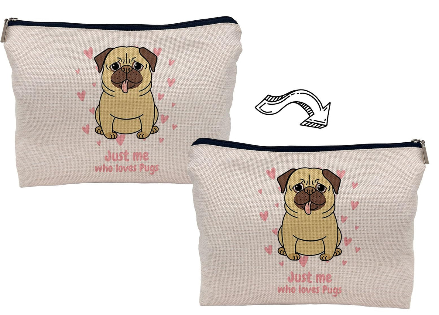 Lacosu Bulldog Makeup Bag Cosmetic Bags for Women, Pug Gifts for Pug Lovers, Pug Mom Gifts, Just Me Who Loves Pug Small Makeup Cosmetic Bag for Purse