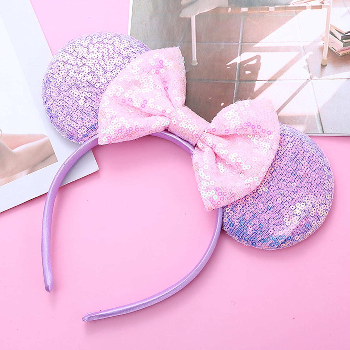 JOYFISCO Mouse Ears Headbands Shiny Bow Mouse Ears Headband Glitter Party Princess Decoration Cosplay Costume for Women Girls