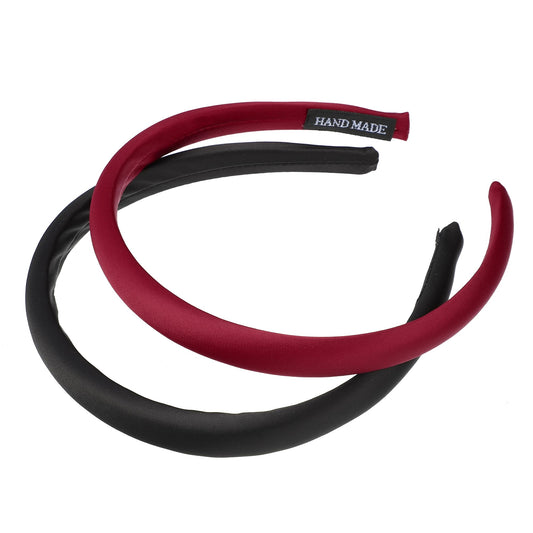 VOCOSTE 2 Pcs Solid Simple Silk Headbands, Fashion Hair Hoop for Women, Anti Slip Hair Accessories, Red, Black, 0.59" Wide