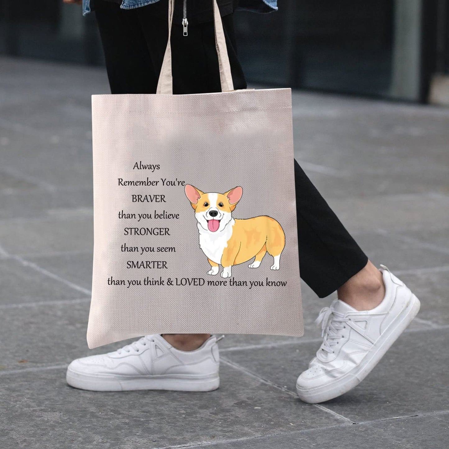 LEVLO Corgi Dog Cosmetic Make up Bag Corgi Lover Gift Corgi You Are Braver Stronger Smarter Than You Think Makeup Zipper Pouch Bag For Dogs Owner Corgi Mom (Corgi Tote)