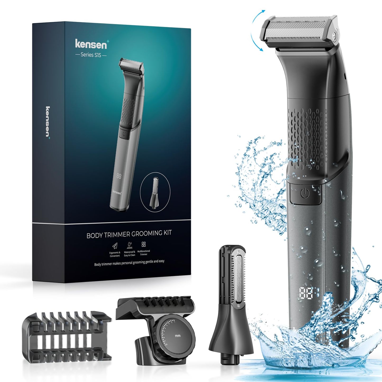 Body Hair Trimmer for Men,Electric Groin & Pubic Hair Trimmer,Mens Body Groomer Kit for Privates,Waterproof Wet/Dry Body Shaver, Comes with Two Replacement Blade and Comb Accessories