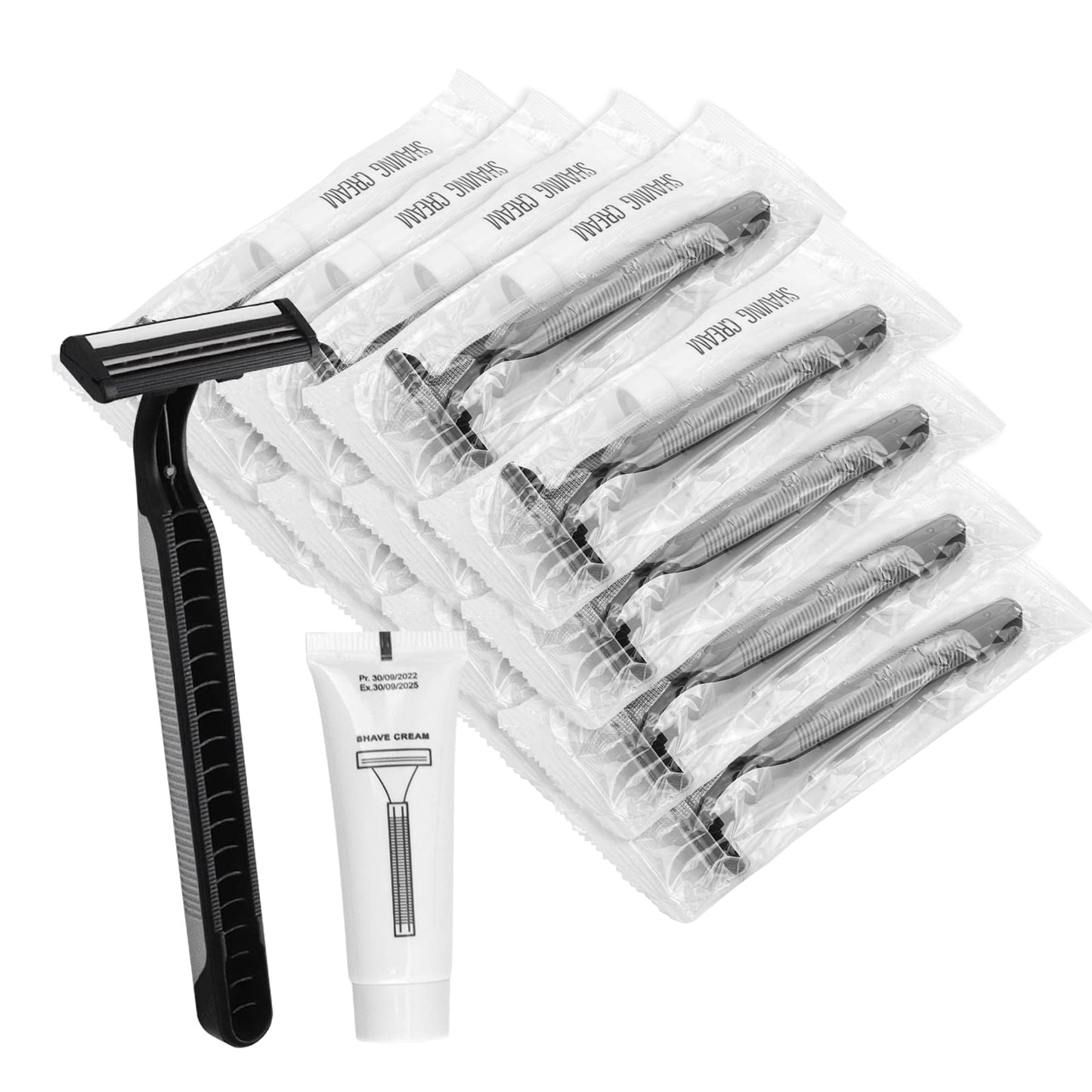 Disposable Razors in Bulk Pack of 120,Black Bulk Razors Disposable Individually Wrapped Twin Blade Disposable Shaving Razors with Shaving Cream and Clear Cap Set for Homeless,Hotel,Charity,Travel