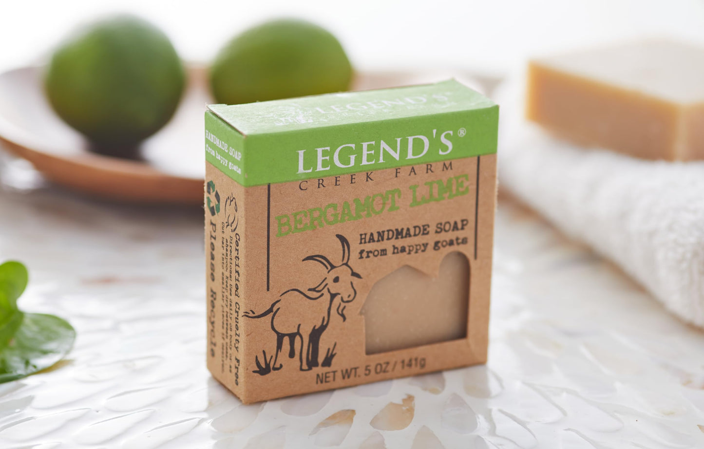 Legend's Creek Farm Goat Milk Soap - Cleansing Moisturizing Soap Bar for Hands and Body - 5 Oz Creamy Lather, Nourishing, Gentle Natural Soap for Sensitive Skin (Bergamot Lime, Pack of 2)