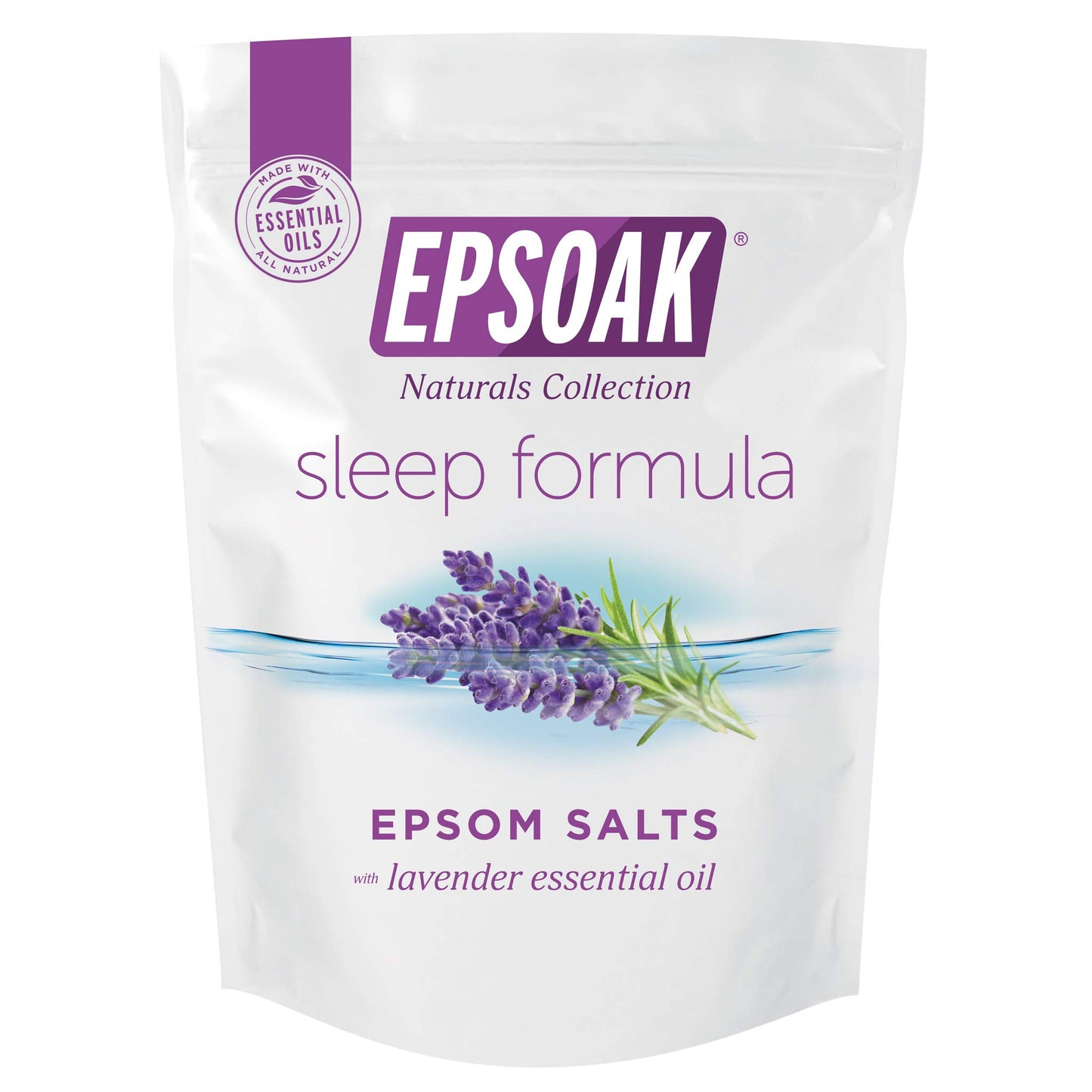 Epsoak Epsom Salt 4 lb. Magnesium Sulfate USP. (Qty. 2 x 2lb. Bag), Lavender Sleep Formula, Resealable Epsom Salt Bag, Made in The USA, Cruelty-Free Certified