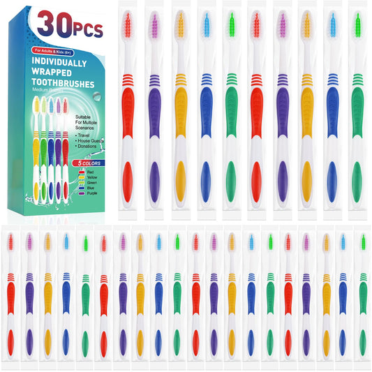 Navona 30 PCS Premium Individually Wrapped Bulk Toothbrush Pack, Disposable Toothbrush, Soft Toothbrush for Adult or Kid, Soft Bristle Toothbrush, Ergonomics Handle, Perfect for Travel,Hotel,Donation