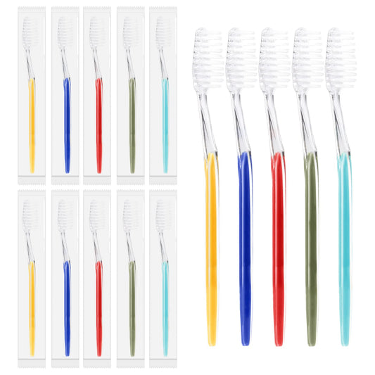 Homvle 200 Packs Disposable Toothbrushes Individually Wrapped, Medium Soft Bristle Travel Toothbrushes Bulk for Adults/Kids Hotel Toiletries, 5 Colors.