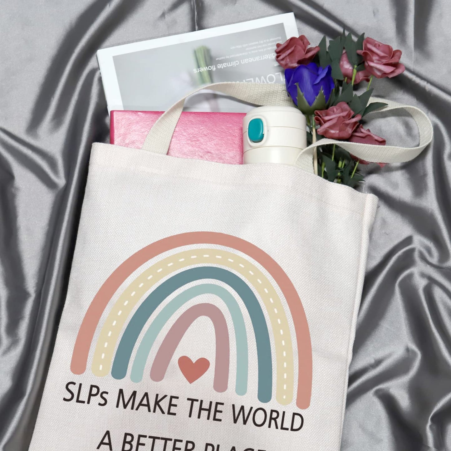 GJTIM SLP Rainbow Zipper Pouch Speech Therapy Gift SLPs Make The World A Better Tote Bag SLP Graduation Gift (SLPs Make Tote)