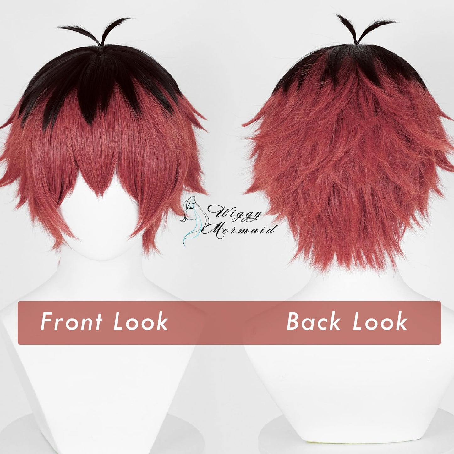 Sousou no Frieren Stark Wig, Black Red Fluffy Spiky Wig + Wig Cap for Frieren Beyond Journey's End Halloween Christmas Costume Party