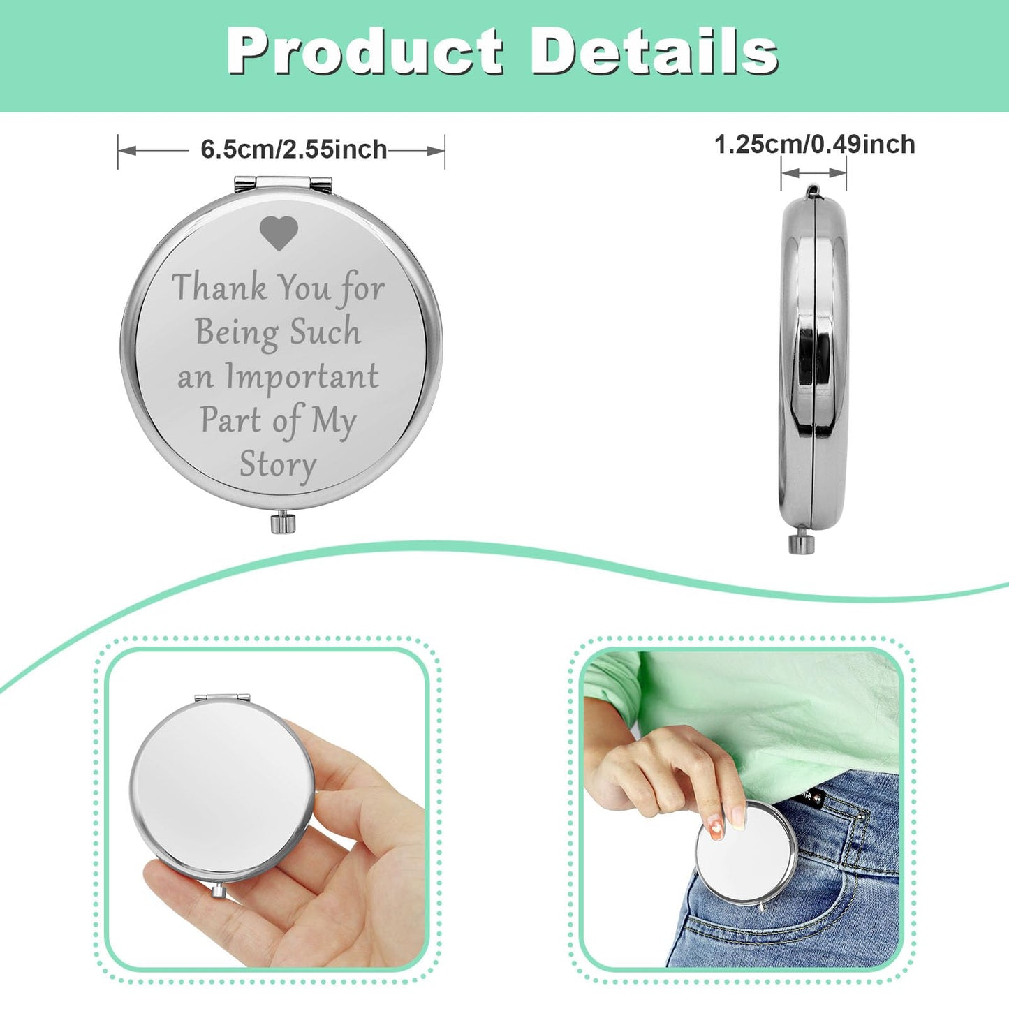 Appreciation Gifts for Women Compact Makeup Mirror Thank You Gifts Boss Gifts Grateful Gifts Thanksgiving for Employees Teachers Birthday Gift for Mother Folding Makeup Mirror(Silver)