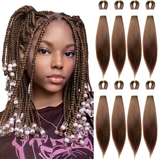 KAVSORAPI Brown Braiding Hair 16 Inch Pre Stretched Hair Short Straight Crochet Braids Yaki Texture Synthetic Fiber 8 Packs (30#/Medium Dark Brown)