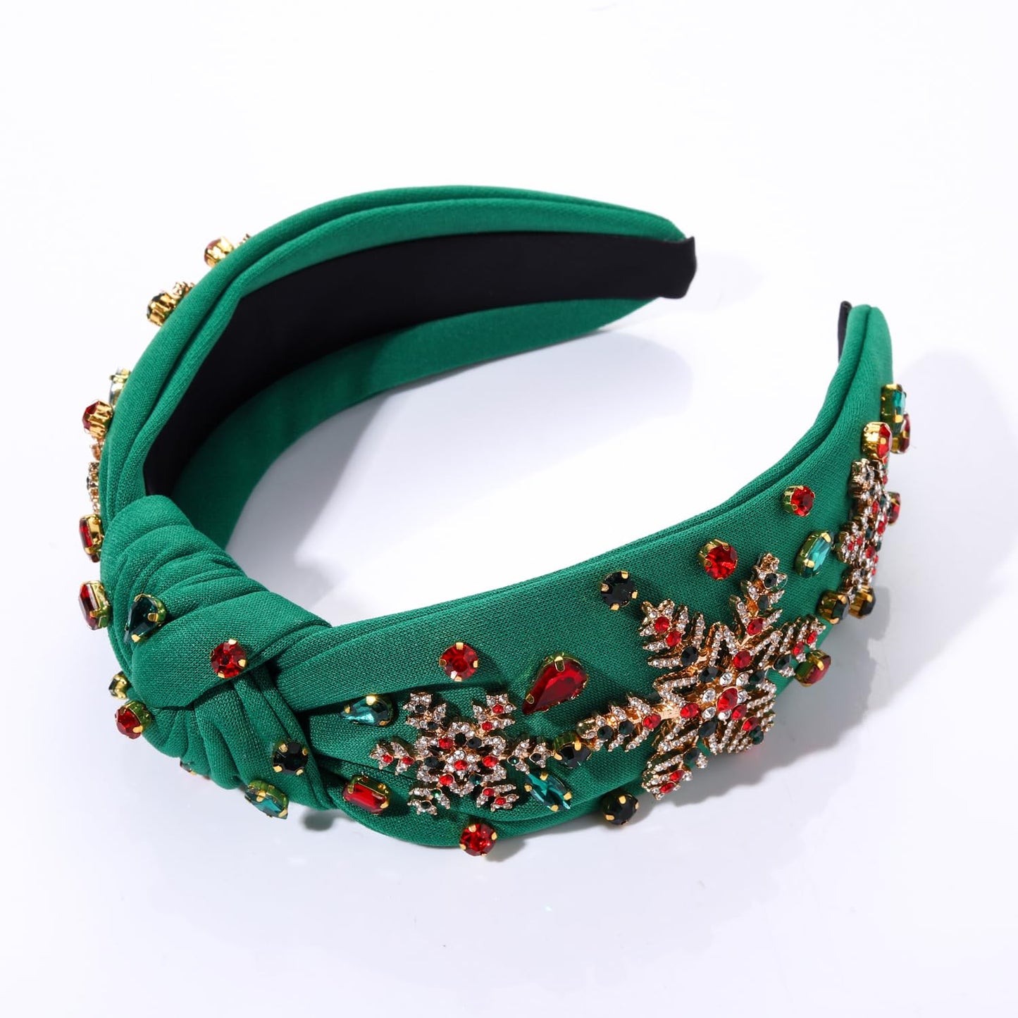 Christmas Headband for Women Jeweled Xmas Snowflake Headband Embellished Crystal Pearl Knotted Headbands Wide Top Knot Holiday Headband Christmas Hair Accessories Festive Outfits Gifts (Snowflake 1)