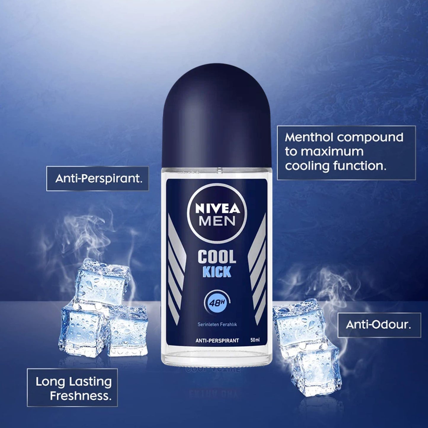 Nivea for Men Cool Kick Anti-Transpirant Deodorant ROLL-ON, 50 ML / 1.7 OZ (PACK OF 3)