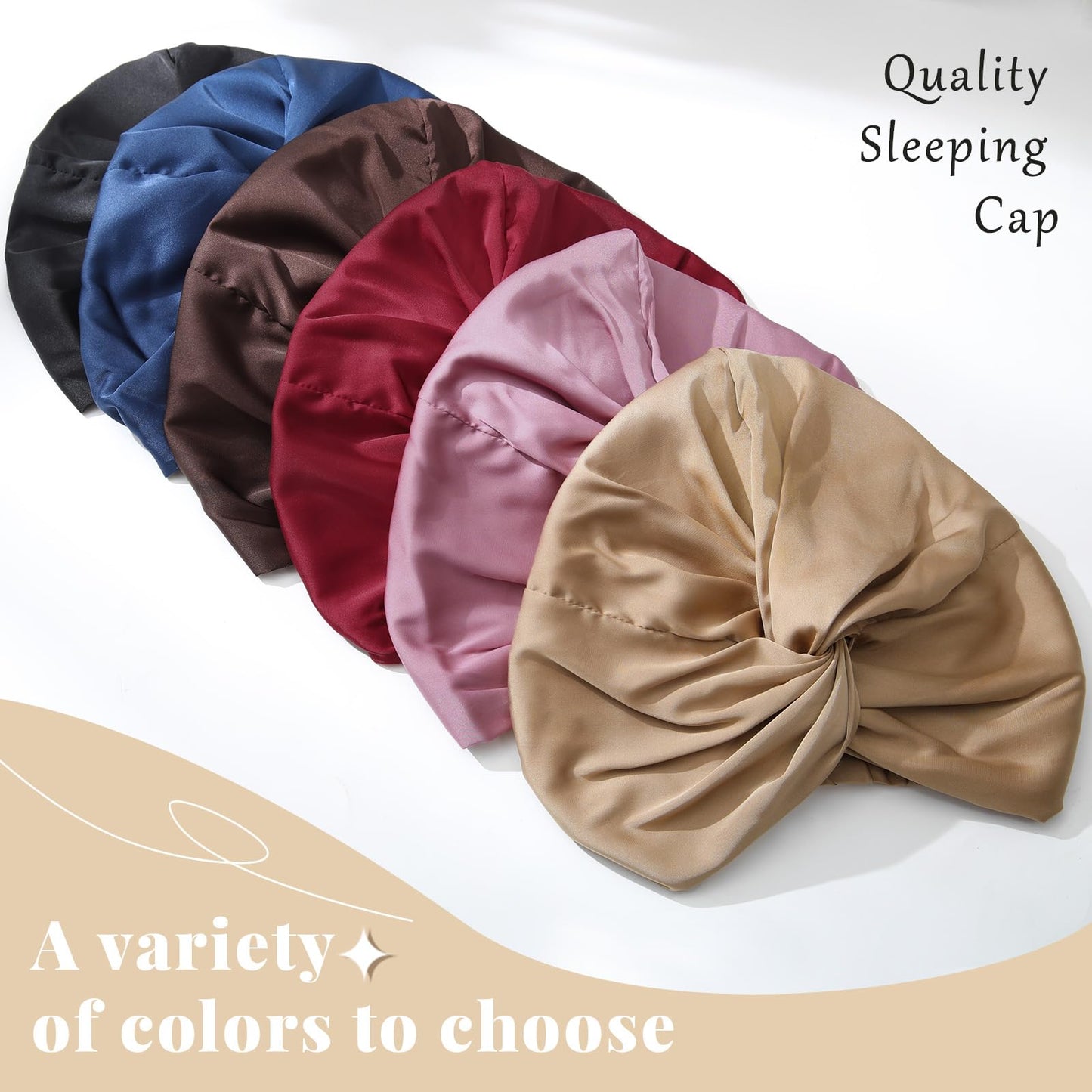 MBJERRY Satin Bonnet for Sleeping, Adjustable Knotted Hair Bonnets for Black Women Curly Natural Hair(Brown)