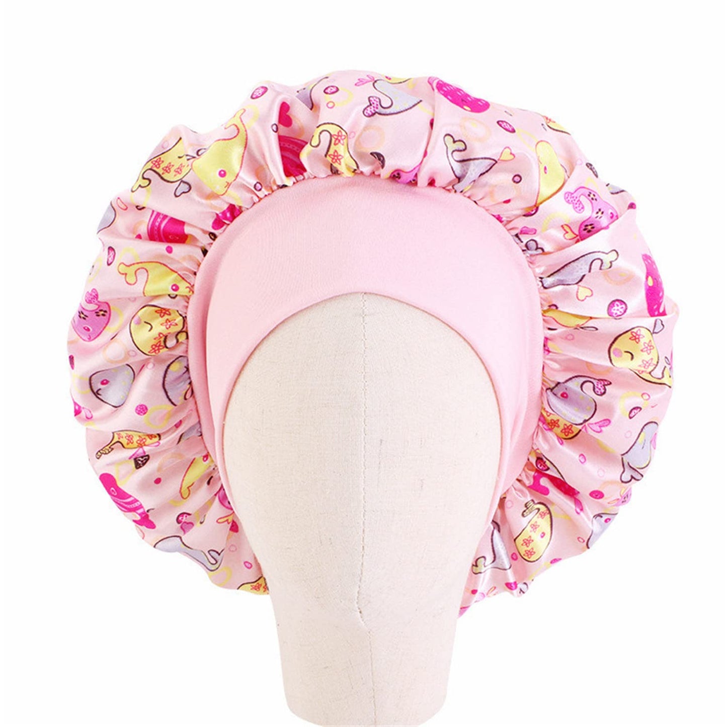 Kids Silky Satin Bonnet Double Layer Adjustable Flower Sleep Cap Girl Night Turban Children Solid Headwear Cute Hat