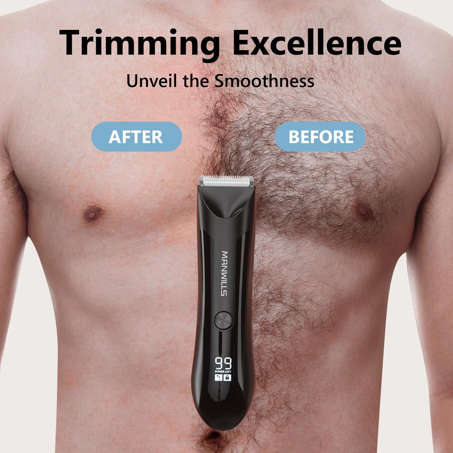 ManWills Body Hair Trimmer Men - Ball Trimmer Men, 2 Replaceable Ceramic Blades, Waterproof Pubic Trimmer with Charging Dock, Rechargeable, 7000RPM