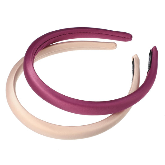 VOCOSTE 2 Pcs Solid Simple Silk Headbands, Fashion Hair Hoop for Women, Anti Slip Hair Accessories, Light Pink, Rose Purple, 0.59" Wide