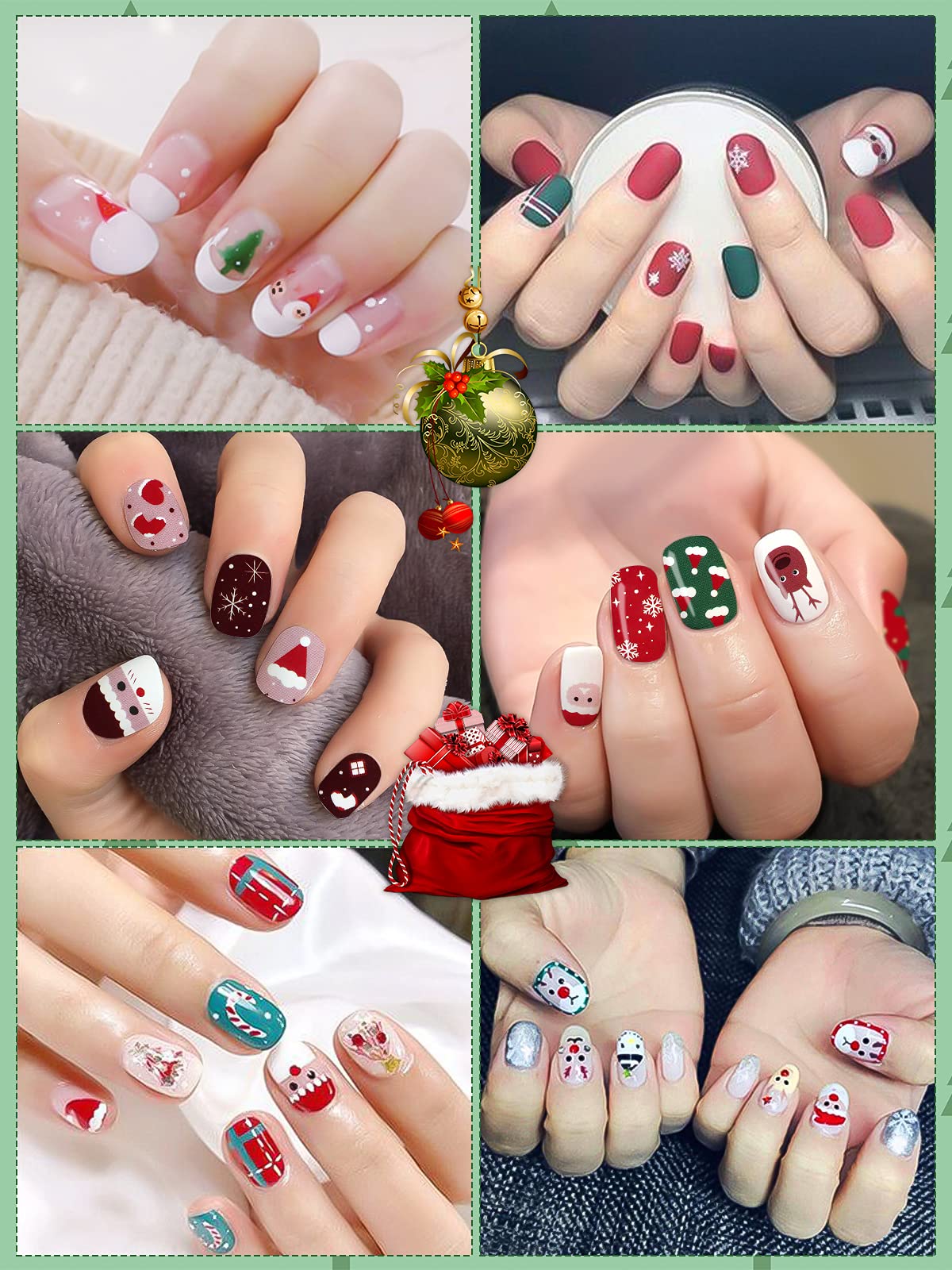 Kalolary 20 Sheets Christmas Full Wraps Self-Adhesive Nail Polish Stickers, Santa Snowman Nail Wraps Stickers with 2Pcs Nail Files for Winter Christmas Nail Art Decorations