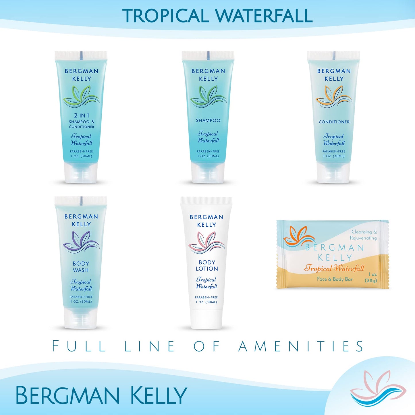 BERGMAN KELLY - Hotel Soap Bars - Tropical Waterfall, 1 oz, 200 PK - Travel Size Luxury Bulk Amenities Bar Soap - Mini Individually Wrapped Rectangular Soap, Small Toiletries for Airbnb & Motel