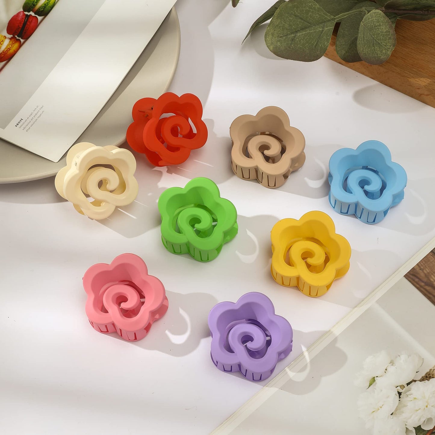 Mixcbe Flower Hair Clips 8Pcs Flower Claw Clips Medium Hair Clips for Women, 2.1 Inch Matte Nonslip Jaw Clip Strong Hold for Thin/Medium Hair Gift Box (Pack of 8 Colors)